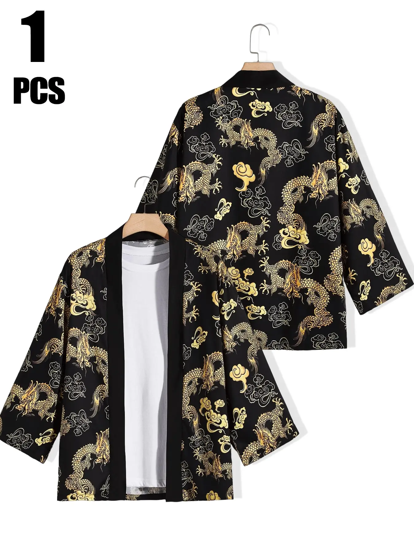 Men's Y2K Style Kimono Cardigan Jacket, Loose-Fitting Open Front Outerwear, Lightweight Casual Home & Beach Wear