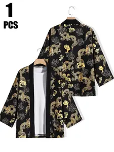 Men's Y2K Style Kimono Cardigan Jacket, Loose-Fitting Open Front Outerwear, Lightweight Casual Home & Beach Wear