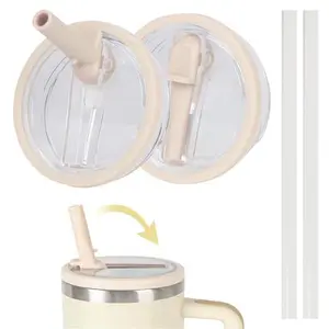 30 oz Replacement Lid for Stanley Quencher Tumbler Flip Straw, 2 PCS Spill Proof Lid Accessories Fit for Stanley with handle, Leak-Proof Splash Resistant Replaceble Cover Cap for Stanley,(Lvory*2)