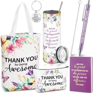 Patelai 6 Pcs Employee Appreciation Gifts Set for Women, Thank You Gift for Teacher Social Work Administrative Professional Coworker Staff Nurse, Inspirational Cup Bag Pen Journal Keychain, Butterfly