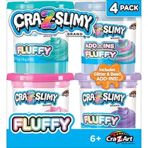 CRA-Z-Art CRA-Z-Slimy Fluffy 4 Pack Multicolor Premade Slime Set – Comes with 3 Slime Colors and Add-Ins, Ages 6 and up