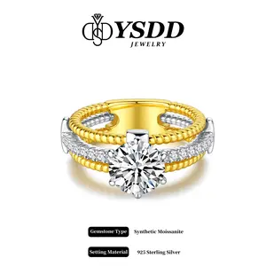 【#543 Ross】Classy 2CT Double-tone Bridal Set Engagement Ring vvs Synthetic Moissanite Rings in 925 Sterling Silver