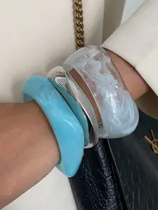 Bohemian Geometric Arc Shiny Resin Bracelet, Boho Style Jewelry, Elegant Luxurious Casual Jewelry Gift for Women, Versatile for Weddings and Parties