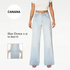 Sofia CANANA Super Stretchy High Waist Wide Leg Jeans Tummy Control BBL Regular Size Plus Size Womenswear Bottom Underwear Comfortable Denim Pants