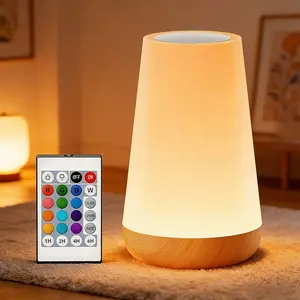 Touch Control Bedside Table Lamp, 16 RGB Colors & 5 Brightness Levels, USB Rechargeable Night Light, Remote Dimming, Portable for Bedroom Living Room, Nightlight for Bedroom