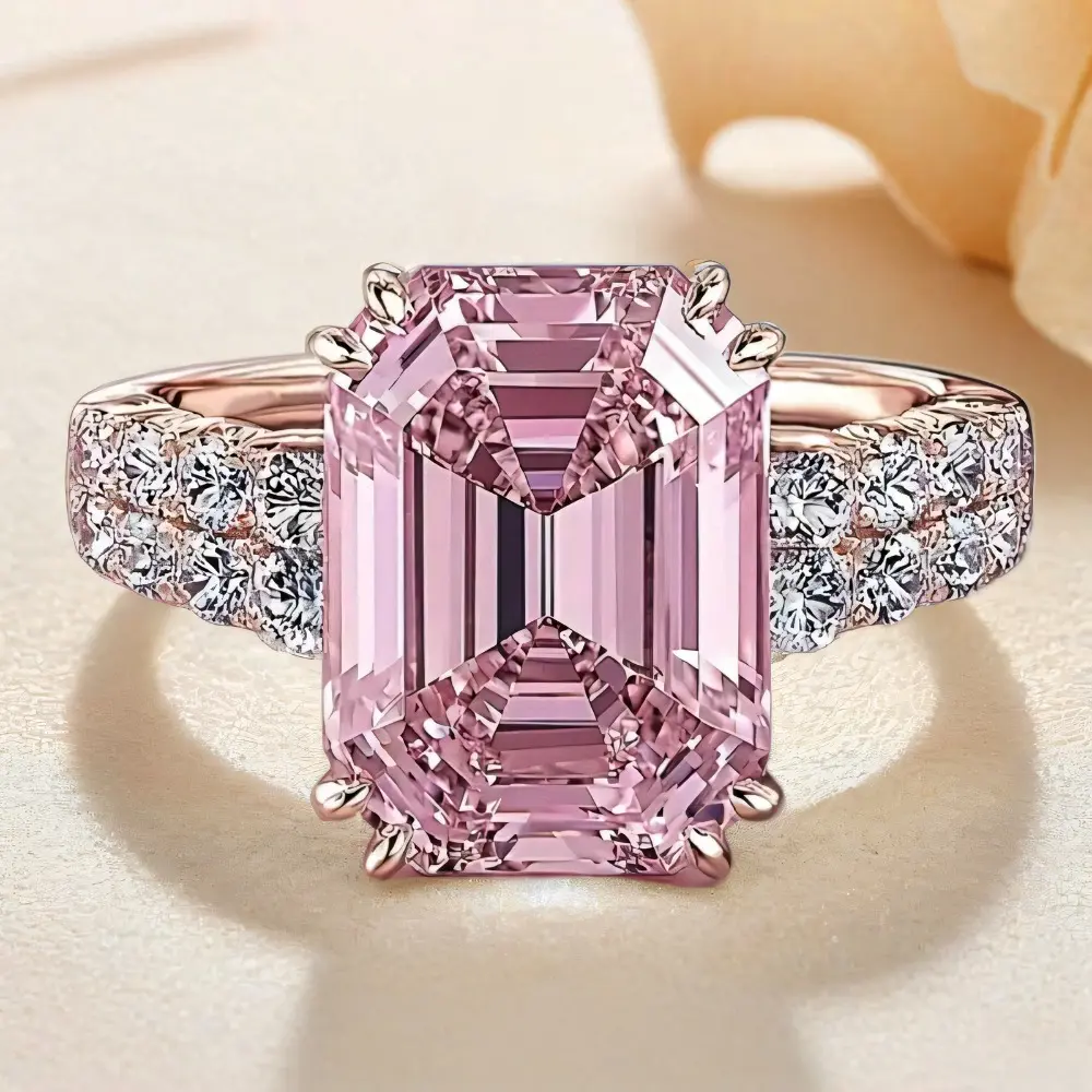 Women's Glamorous Pink Square Engagement Ring - Marquise Cut, Stackable, Romantic Bridal Jewelry for Valentine’s Day & Anniversary Gifts, Marquise Cut Ring