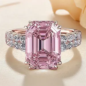 Shiny Pink Square Ring for Bridal Engagement Wedding Anniversary - Cute Birthstone Gift for Girls Students Women - Ideal for Valentine’s Day Christmas and Daily Casual Wear
