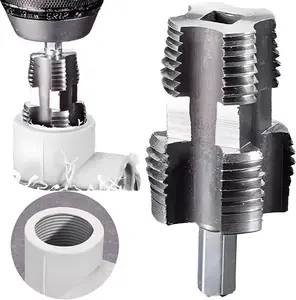 Electric Drill PVC Pipe Threader Kit – Plastic Pipe Thread Maker Tool with 1/2" & 3/4" Dies, Plumbing Threading Set for Water and Air Pipes