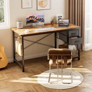 47IN Computer Desk with 2 Drawers For Study Office Gaming Wood Table with Adjustable Position Drawers Modern Work Table
