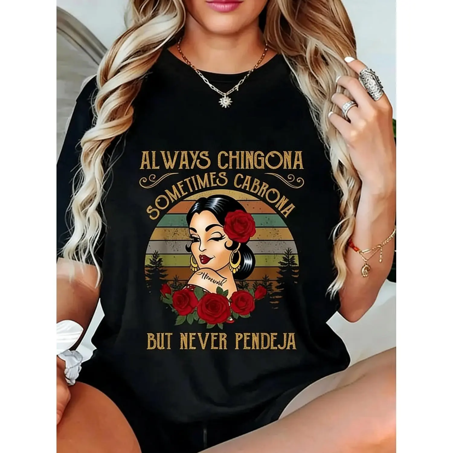 Men's Cotton Unisex Short-Sleeve Round Neck T-Shirt - Bold Messages ("Always Chingona, Sometimes Cabrona, Never Pendeja"), Streetwear Casual Top
