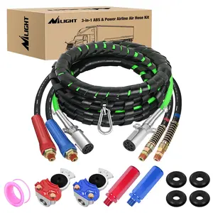 Nilight 15FT 3-in-1 ABS Electrical Cord & Rubber Air Line Hose Kit with Gladhand&Handles