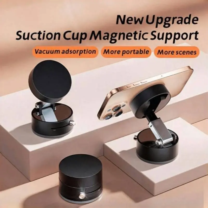 [New Magnetic Vacuum Suction Cup] New Black Technology Vacuum Suction Cup Magnetic Bracket, Foldable Lifting Desktop Bracket, ABS Material