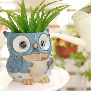 Unique Owl Plant Pots Indoor, Cute Small Succulent Pots with Drainage Hole, Resin Flower Pot for String of Pearls, Gift for Mother