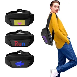 Led Fanny Packs with Bluetooth and Programmable,Crossbody Running Waist Bag,DIY Backpack, LED Display Pixel Screen,for Sports,Mountaineering Travel Outdoor Gear halloween Black