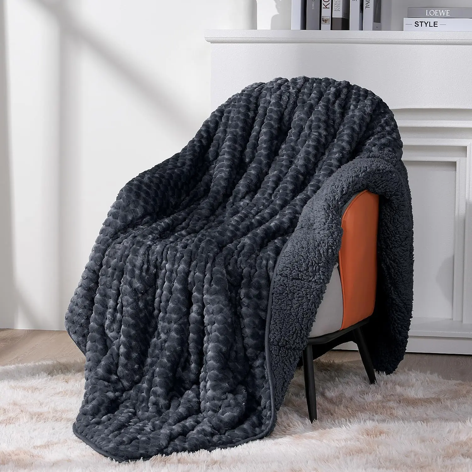 Weighted Blanket for Adults (60" x 80" 15lbs, Dark Grey), Soft Sherpa  Size Heavy Blanket, 3D Jacquard Flannel Fleece Weighted Blankets for Couch and Bed