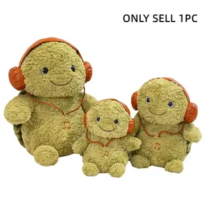 Dynamic Turtle Plush Toy, Cute Earphone Wearing Expression Soft Hair Tortoise Stuffed Animal, Multisize Family Set Hugging Pillow Gift