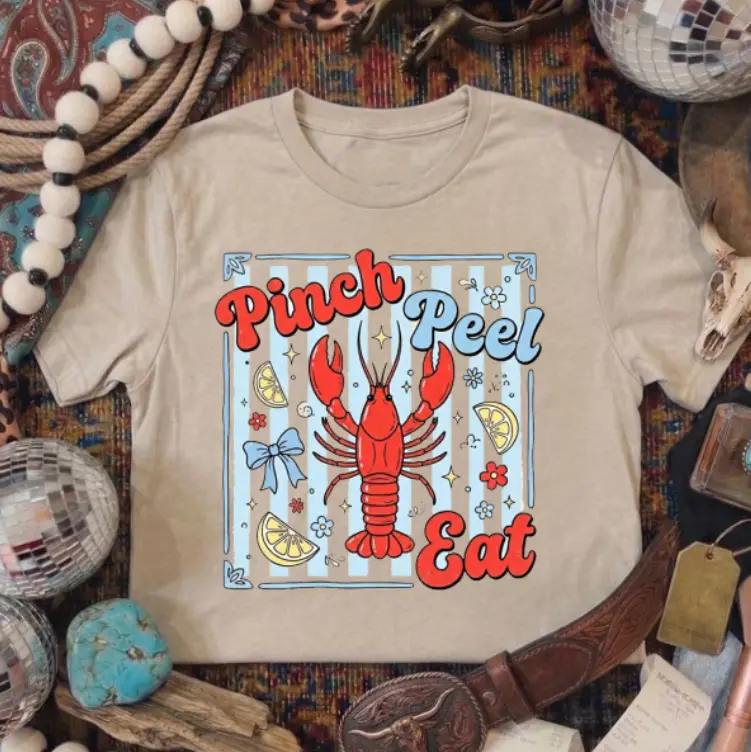 Crawfish Shirt, Pinch Peel Eat Tee, Coquette Crawfish Boil Tshirt, Louisiana Seafood tee, Preppy Southern Gift for Her