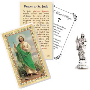 Mini St Jude Statue - St Jude Prayer Card, The Lord's Prayer Card -   2 Inch San Judas Statue for  - San Judas Tadeo Estatua, Patron Saint of Hope and Impossible Causes - 3 Items Set