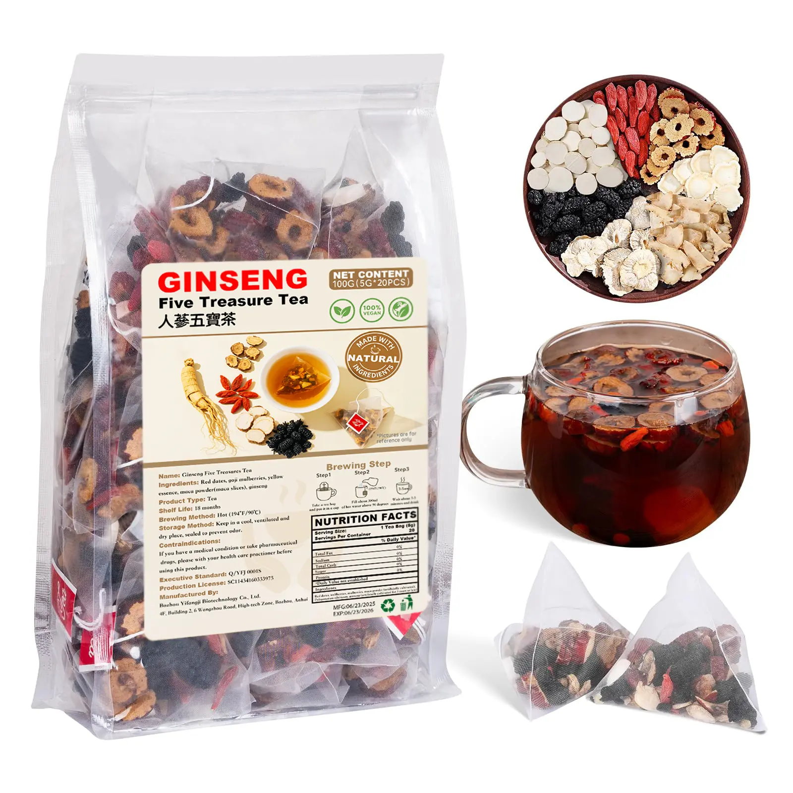 Organic Kidney Health Herbal Beverage - Organic Tea Blend with Goji, Maca Powder, Red Dates, Mulberry - Daily Vitality & Detox for Adults (60 Tea Bags, Herbal Drink)