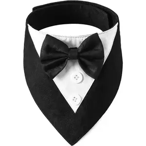 Formal Dog Tuxedo, Wedding Dog Bandana Collar with Bowtie, Adjustable Pet Birthday Wedding Tux Outfit for Medium Dogs (M, Black)