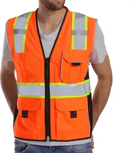 Dib Safety Reflective Vest Orange Mesh, High Visibility Vest with Pockets and Zipper, ANSI Class 2 Heavy Duty, 2XL