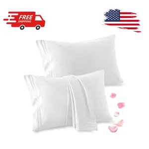 2 Pack Standard Pillow Cases - 20x26 Inch, 1800 Thread Count Microfiber Pillowcases Standard Size White