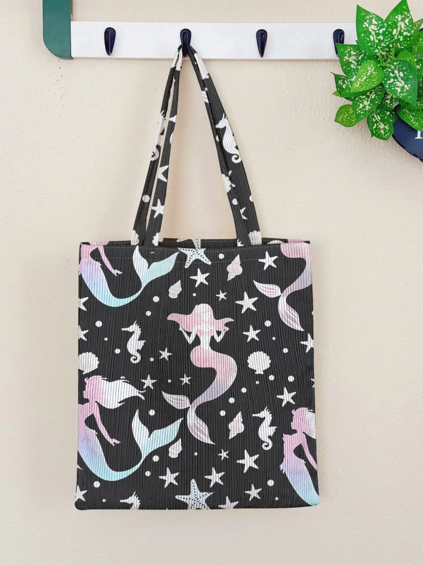 Mermaid Pattern Handbag, Large Capacity Shoulder Bag, Casual Simple Daily Use, Suitable for Men and Women, All Seasons