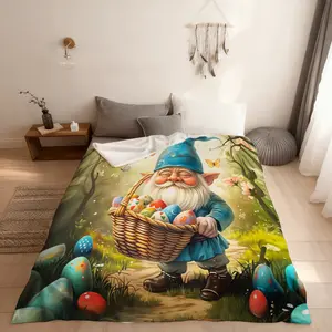 Easter Gnome Kids Fitted Sheet Twin Size,Colorful Easter Eggs Bedding Set,Boys Girls Room Decor,Jungle Butterfly Botanical Flowers Rustic Bed Cover,Blue Green Bed Sheet,1 Pillowcase(No Flat Sheet)
