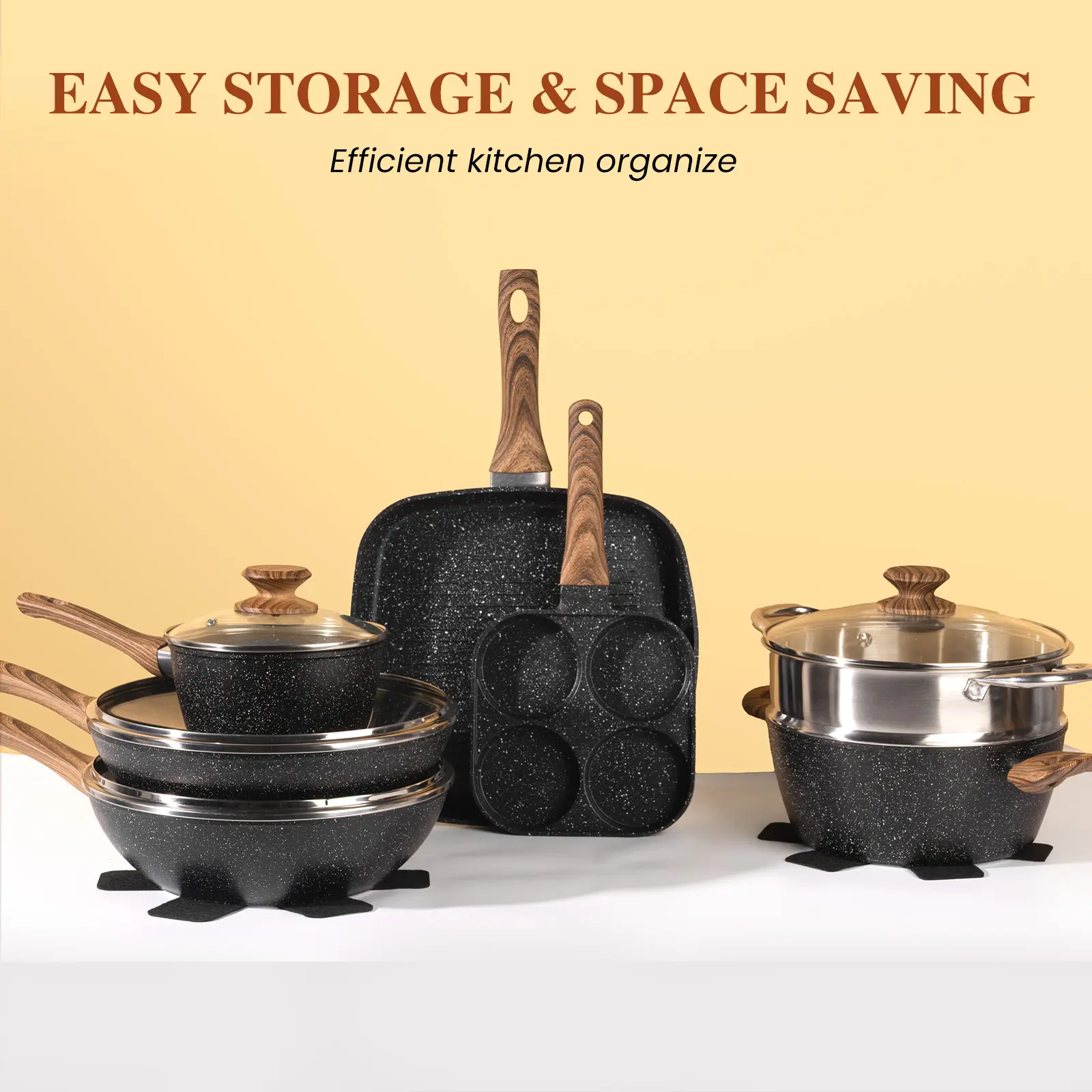 17 Pcs Black Granite Cookware Set, Nonstick Pots and Pans with Removable Handle, Induction Compatible & PFOS/PFOA Free | #CookingEssentials #HomeKitchen