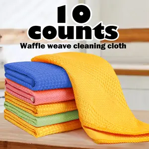 10 Counts Waffle Weave Kitchen Dish Towels with 100% Cotton,Super Absorbent Quick Drying Cloud-Soft Ultra Cleaning Towel, Random Color