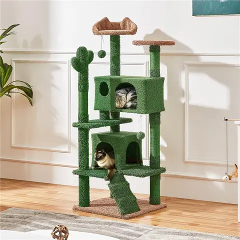 Yaheetech Multi-Level Cat Tree - Cactus Oasis & Coconut Palm Theme, Condo & Scratching Posts, Activity Center with Hanging Balls Add Fun Movement, Cactus Oasis Vibe for Home, Pre-Sorted Screws Make Setup Smoother for Small-Medium Cats