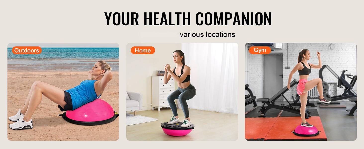 Half Exercise Ball Trainer, 26-Inch Balance Ball, 1500 Lbs Capacity Stability Ball, Yoga Ball With Resistance Bands And Foot Pump, Full Body Home Gym Workout Equipment, Anti-Slip Non-Toxic PVC, Pink