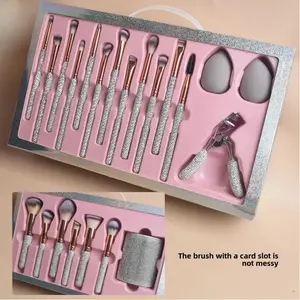 22 Pcs Diamond Makeup Brushes Set Including Headband Eyelash Curler Diamond Storage Case Beauty Sponge Perfect Gift for Her Christmas Present