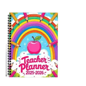 2026 Teacher Planner, Rainbow Pencil Apple Spiral Design, Essential Lesson Plan Tool, Organize Your Classroom Efficiently