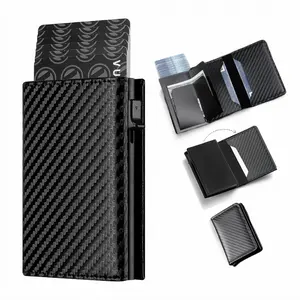 Men and women Minimalist RFID Blocking Wallet-Automatic Pop-up Metal Credit Card Holder,Zipper Coin Purse Business Card Wallet