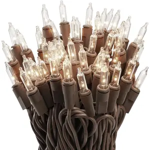 Clear Mini Christmas String Lights on Brown Wire Cord, UL Approved for Indoor/Outdoor Use, 18 Foot of Lighted Length, 20 Foot of Total Length