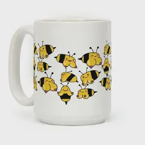 Boobees Bee Pattern Coffee Mug, Funny Cute Bee Mug, Ceramic 11oz 15oz Wraparound Glossy, Gift for Friends Her Him Coworkers