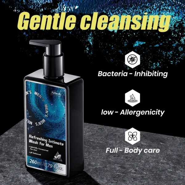 Fuyanjie Men's Intimate Wash PH Balanced for Sensitive Skin Refreshing Hydrating Gentle Cleanser Plant Based Formula Daily Hygiene Long Lasting Freshness Deodorizing Cleansing 260ml