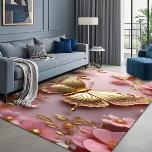 Butterfly & Flower Pattern Floor Mat, 1 Count Non-slip Floor Carpet, Decorative Area Rug, Home Decor for Living Room Bedroom Hotel Coffee Shop
