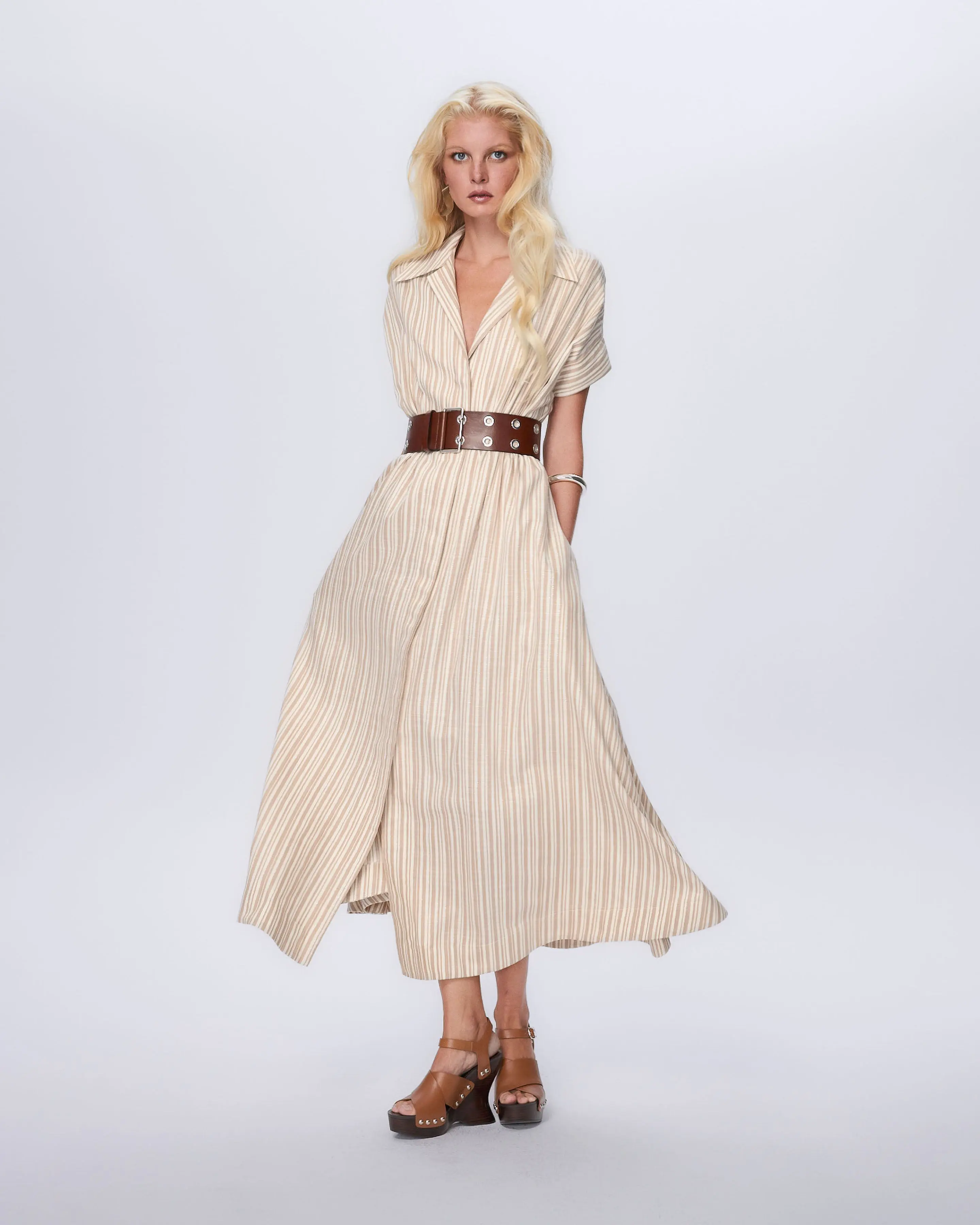 Astraea Lurex Belted Maxi Dress