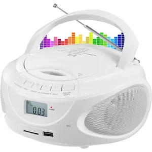 Portable CD Player Boombox with AM/FM Stereo Radio, ,Support USB,SD, Aux-in,MMC Drive, LCD Display,Headphone Jack, AC/,for ,Seniors,-White