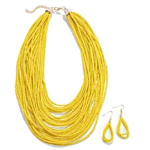 Wosois Multilayer Tribal Necklace Earrings Set Colorful Layered Beads African Statement Necklaces Jewelry for Women