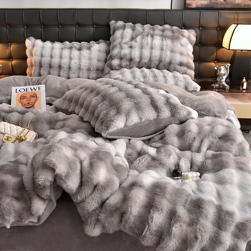Solid Color Faux Fur Duvet Cover Set, 3 Counts/set Including 1 Duvet Cover & 1/2 Pillowcases without Filler, Room Accessories Soft Comfortable Bedding