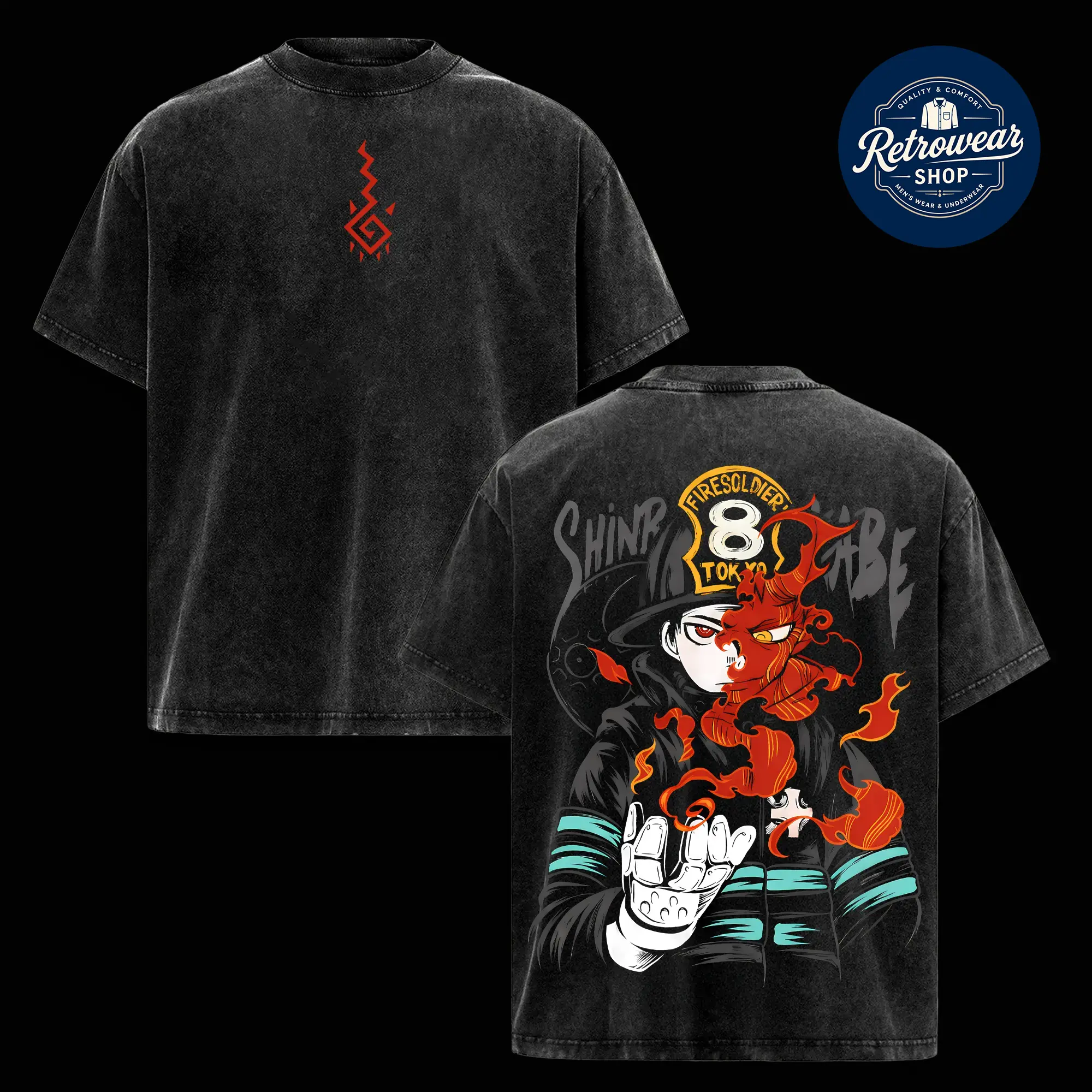 Menswear Fire Force Shinra Kusakabe Anime Graphic Top - Men's Oversized Short-Sleeve Cotton T-Shirt
