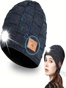 Music Beanie Hat with Built-In Stereo Headphones, Rechargeable Wireless LED Light, Warm Winter Accessory for Men & Women, Multifunctional Skull Caps