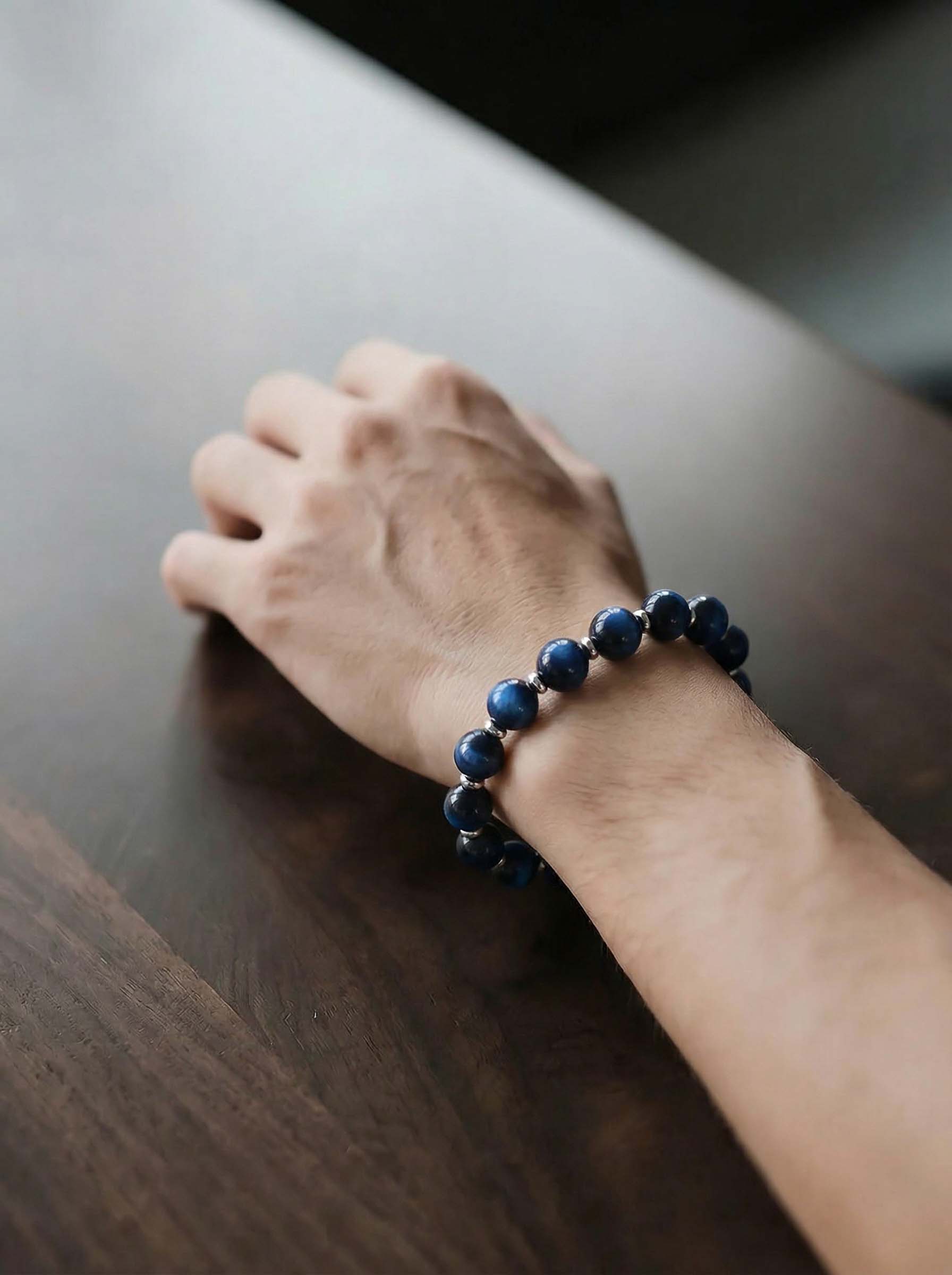 12mm Large Natural Blue Tiger Eye Beaded Bracelet Lucky Wealth Protection Jewelry Gift