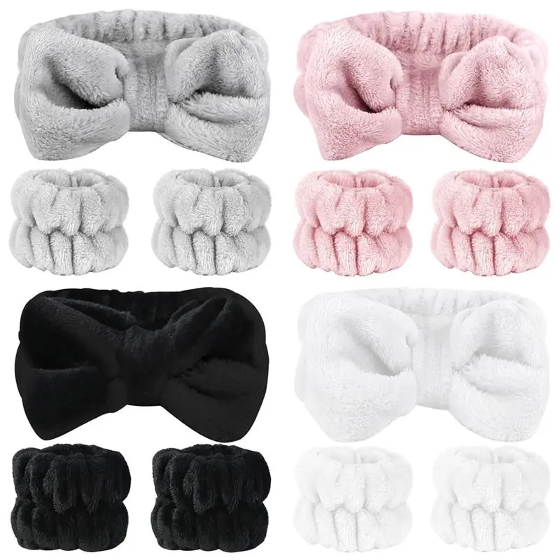 Women's 12-Piece Soft Fluffy Microfiber Fabric Headband and Wristband Set, Adult Fashion Hair Accessories for Facial Spa, Yoga, Birthday Gifts (White, Pink, Gray, Black)