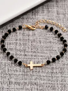 Fashion Cross Charm Decor Bracelet, Fashionable Temperament Beaded Design Hand Jewelry for Party, Daily Clothing Decor for Girl, Fashion Jewelry Accessories, Trendy All-match & Exquisite Black Onyx Jewelry for Birthday Gift