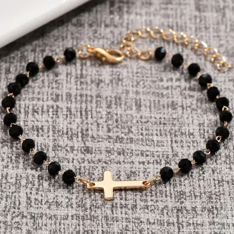 Fashion Cross Charm Decor Bracelet, Cross Beads Bracelet, Beaded Bracelets, Fashionable Temperament Beaded Design Hand Jewelry for Party, Daily Clothing Decor for Girl, Trendy All-match & Exquisite Jewelry for Birthday Gift, Fashionable Bracelet Style
