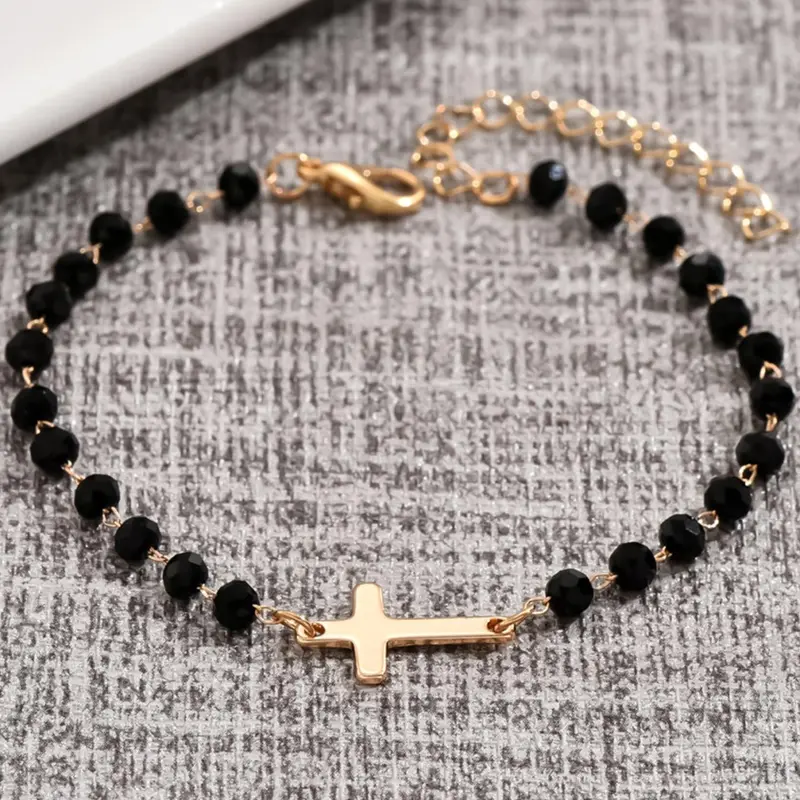 Fashion Cross Charm Decor Bracelet, Cross Beads Bracelet, Beaded Bracelets, Fashionable Temperament Beaded Design Hand Jewelry for Party, Daily Clothing Decor for Girl, Trendy All-match & Exquisite Jewelry for Birthday Gift, Fashionable Bracelet Style